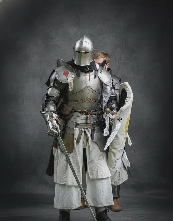 Medieval Knight Barbuta Full Armor Suit - 18 Gauge Steel Knight Armor Suit - Hand-Forged Full Barbuta Armor - Perfect for LARP & Cosplay
