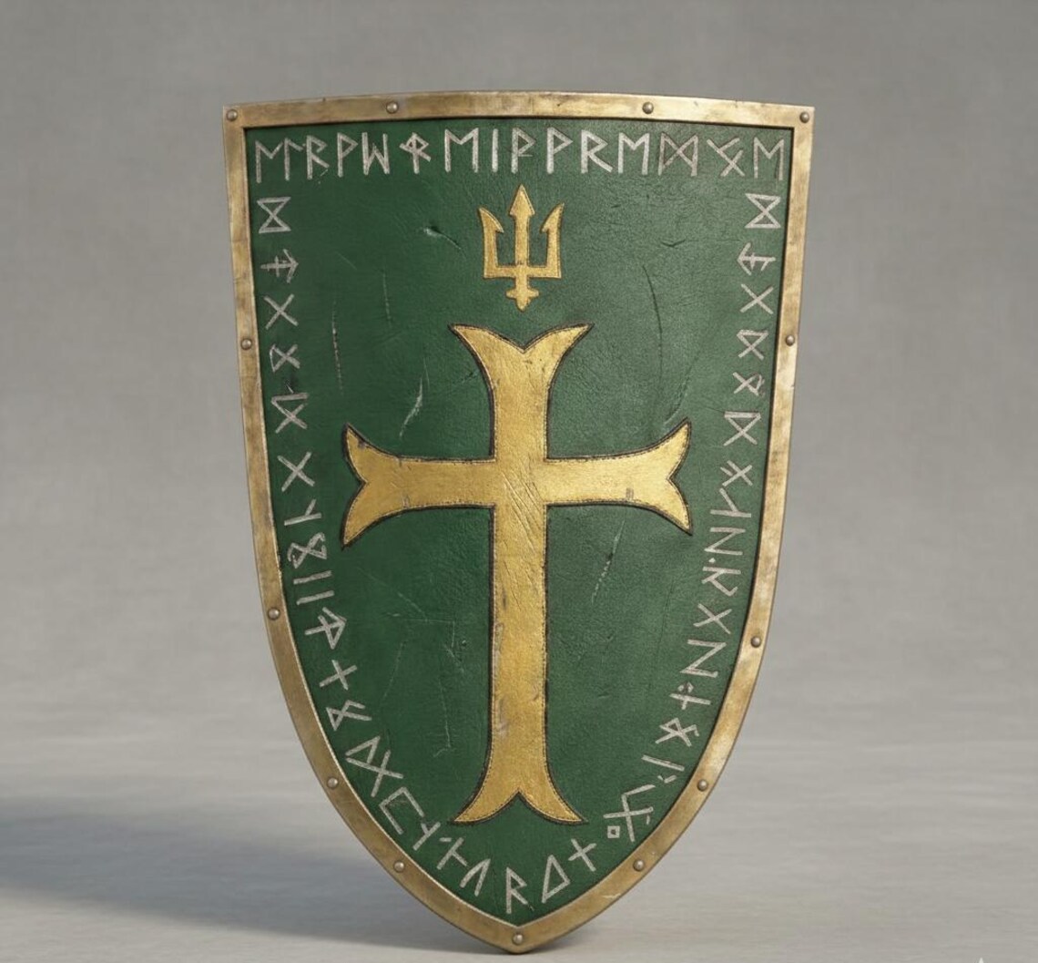 Decayed Cross Rune Medieval Knight Green Surcoat Crusader Armor With Gold Cross- Medieval ...