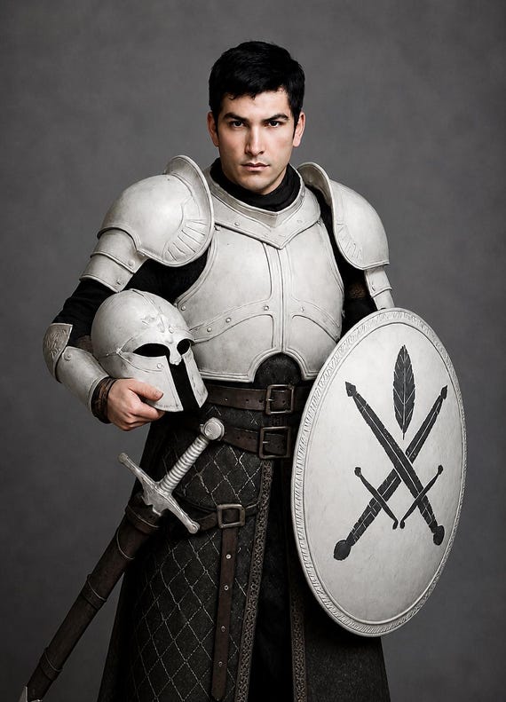 Medieval Knight Armor Set with Shield, Helmet – Fantasy Warrior Costume – Steel Plate Armor Outfit – Cosplay & LARP Gear