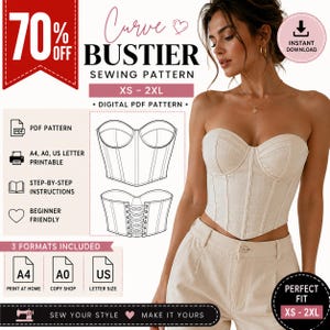 Naaipatroon voor een bustier met rondingen (PDF), patroon voor een korsettop, strapless bustier, digitaal naaipatroon, A4 A0 US Letter, XS-2XL