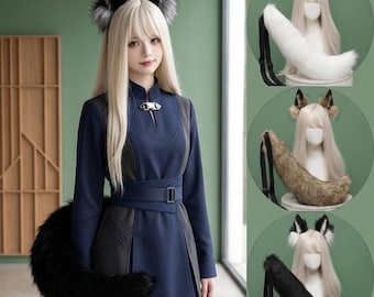 Mehrfarbiges Kunstpelz Tierohren und Schwanz Set | Benutzerdefinierte Cosplay Zubehör Kit | Pelzigen Fandom Zahnrad | Niedliche Katzenohren | Geschenk für Cosplayer