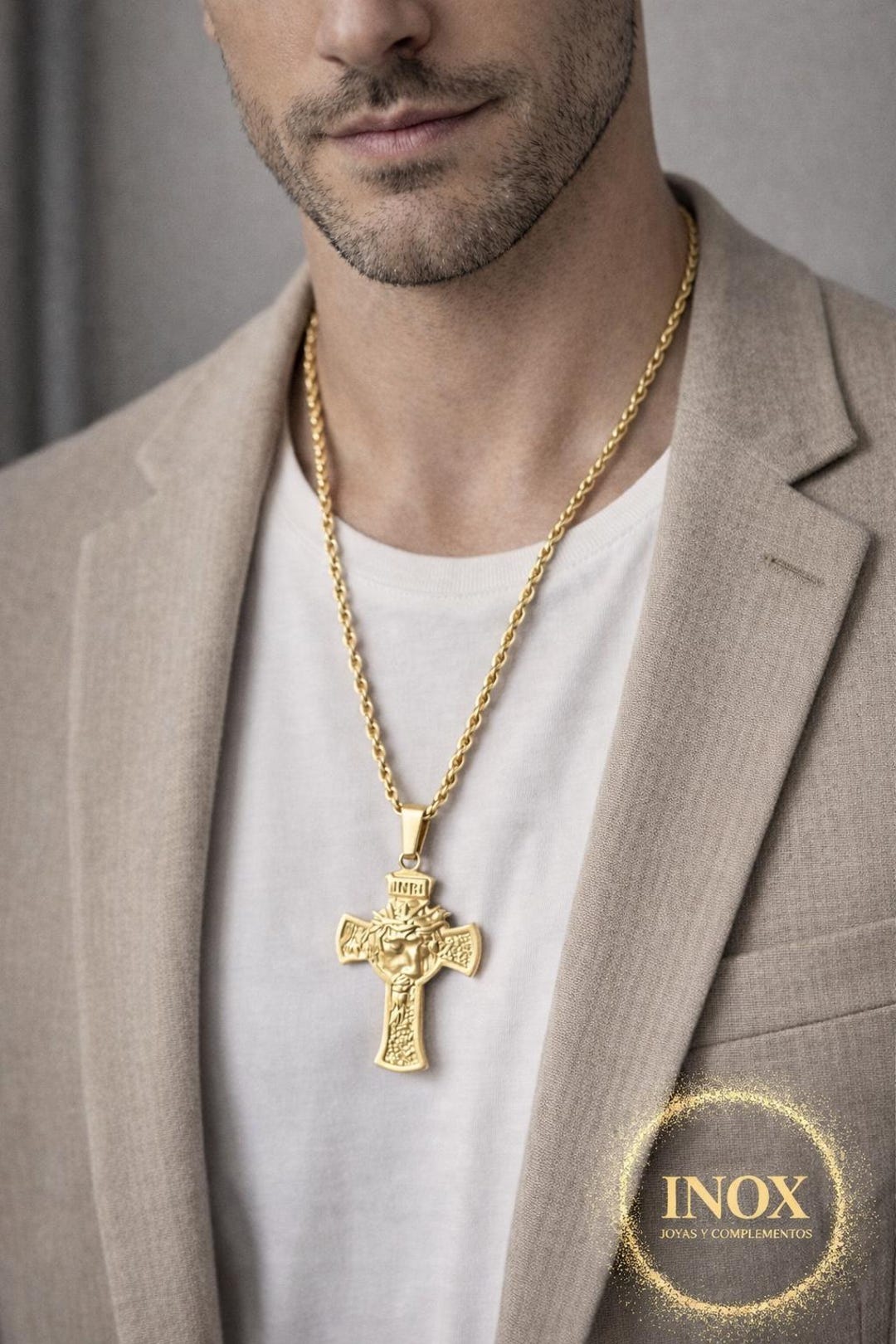 INRI Cross Necklace in Stainless Steel | Religious Pendant for Men and ...