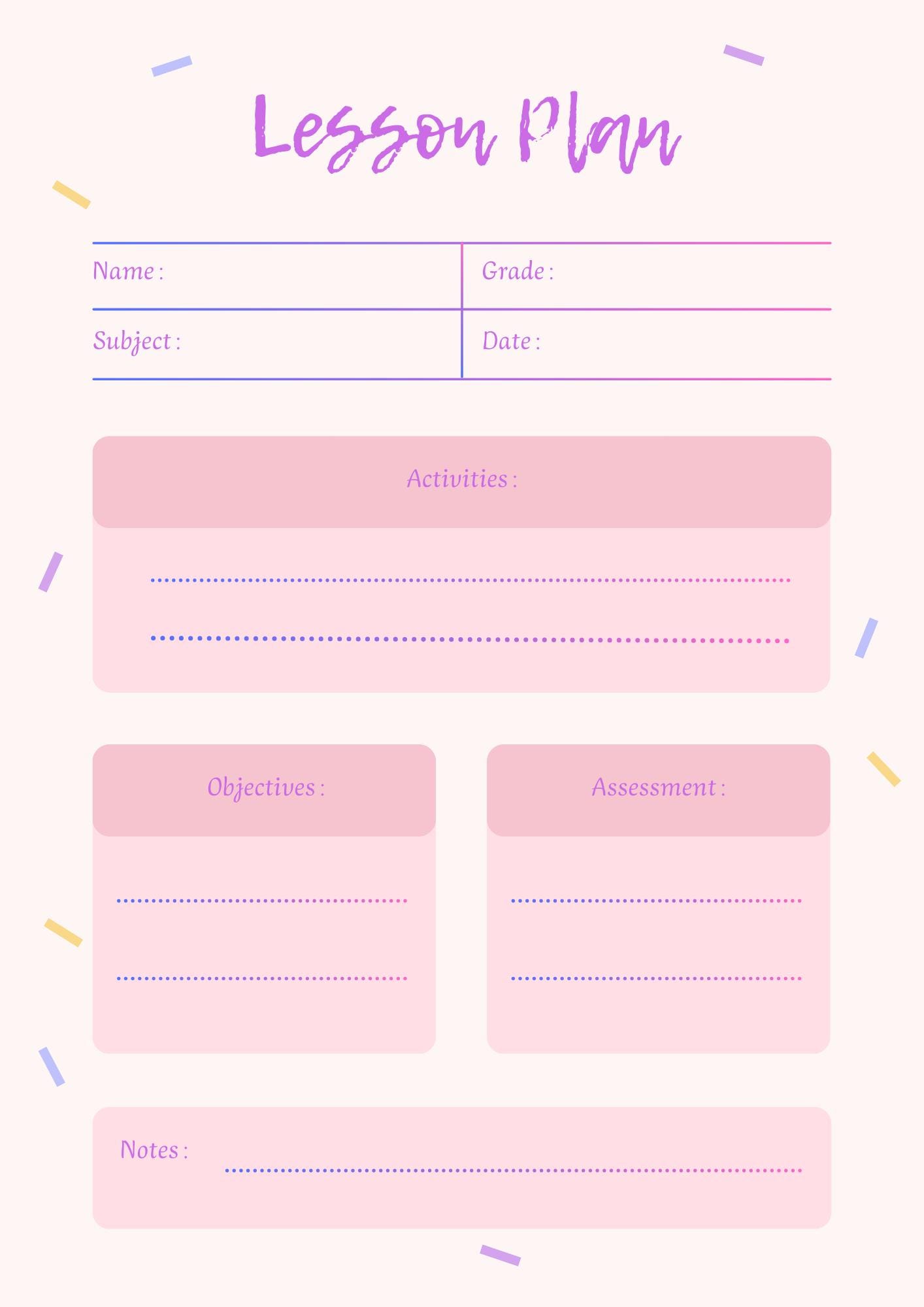Printable Lesson Plan Template for Teachers (PDF Download - Etsy