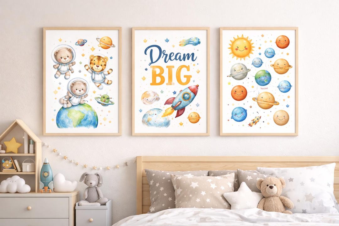Space Nursery Wall Art Set of 3 – Printable Kids Bedroom Decor - Etsy