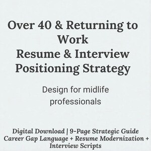 Resume & Interview Guide for Women Over 40 | Career Gap Strategy (Digital Download) | How to Get a Job Over 40 | Over 40 Resume Template