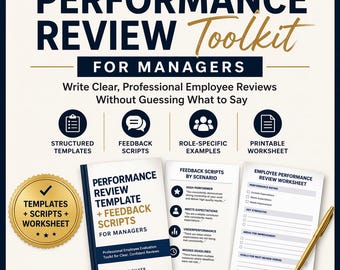 Performance Review Template + Employee Feedback Scripts for Managers | Employee Evaluation Toolkit | Printable Worksheet | Annual Review Kit