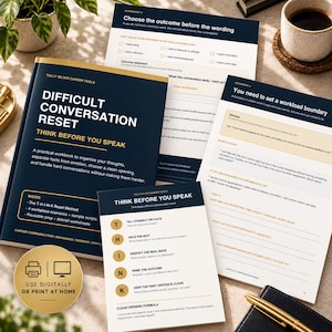 Cuaderno de ejercicios para conversaciones difíciles / Piensa antes de hablar / Guiones de comunicación en el lugar de trabajo / Resolución de conflictos / Regulación emocional