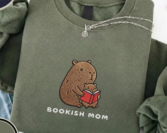 Sudadera de capibara para mamás lectoras, camiseta bordada para mamás amantes de los libros, regalo del Día de la Madre, club de mamás lectoras, top divertido de animales para mamás, moda femenina