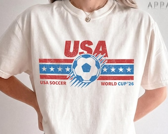 Vintage USA Soccer World 26 T-Shirt, Comfort Colors® Retro Soccer Tee, USA Football Fan Shirt, Patriotic Sports Graphic Top