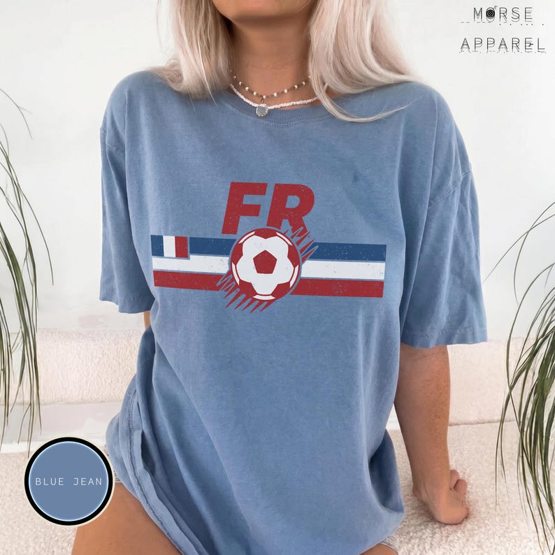 Camiseta France Soccer World Vintage Comfort Colors®, camiseta para aficionados al fútbol francés, camiseta retro con estampado de fútbol francés, camiseta deportiva unisex imagen 8