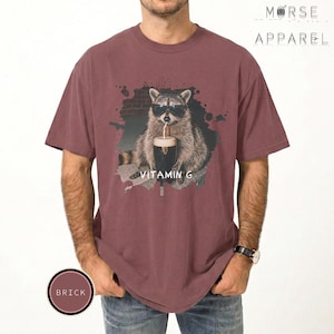 Funny Raccoon Drinking Beer Vitamin G T-Shirt, Comfort Colors® Guinness Tee, Pub Party Shirt, Unisex Trendy Meme Graphic Top Brick