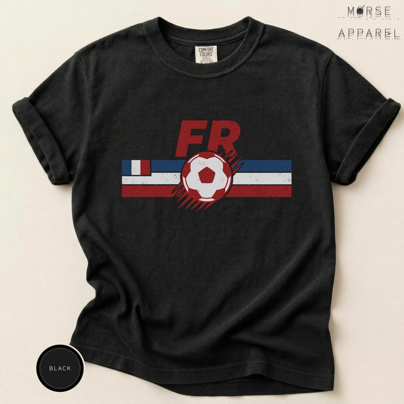 Camiseta France Soccer World Vintage Comfort Colors®, camiseta para aficionados al fútbol francés, camiseta retro con estampado de fútbol francés, camiseta deportiva unisex Black