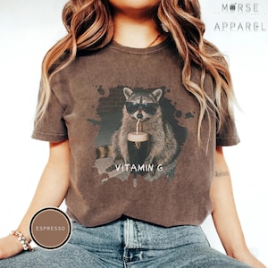 Funny Raccoon Drinking Beer Vitamin G T-Shirt, Comfort Colors® Guinness Tee, Pub Party Shirt, Unisex Trendy Meme Graphic Top Espresso