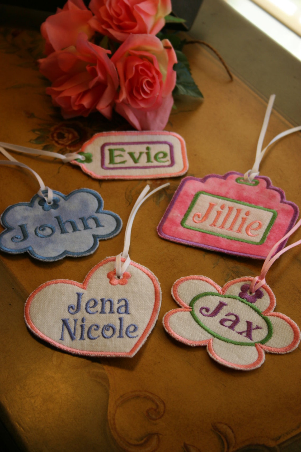 Personalized Custom Name Tag in Fun Shapes With Ribbon Tie Etsy