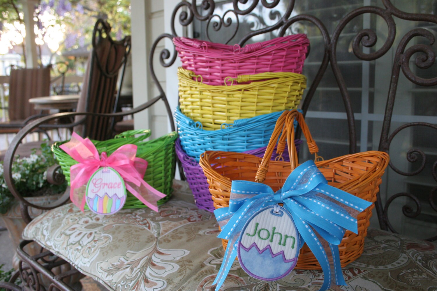 Colorful and Personalized Wicker Easter Baskets Etsy