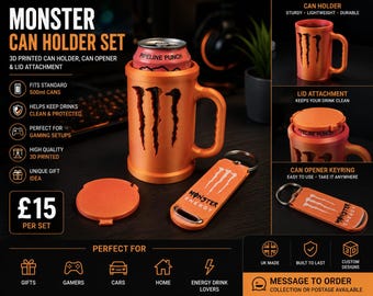 Monstre inspiré Pipeline Punch imprimé 3D porte-bidon | Etui pour gobelet pour boisson énergisante | Accessoire de bureau | Cadeau unique | Décoration imprimée en 3D