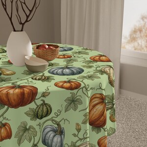 Sage Pumpkin Autumn Tablecloth | Retro Fall Harvest Table Cover Thanksgiving décor 140x140