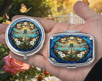 Buntglas Libellen Pillendose | Personalisierte Foto Schmuck Andenken