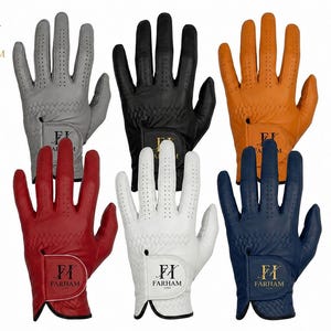 Puede incluir: Seis guantes de golf en varios colores: gris, negro, naranja, rojo, blanco y azul marino. Cada guante presenta el logotipo "FX FARHAM" y está hecho de un material perforado para mayor transpirabilidad. Los guantes están diseñados para golf.