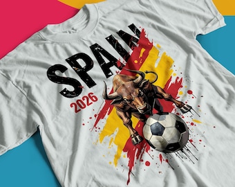 Spain 2026 Soccer T-Shirt | World Cup Fan Tee Spanish Bull Flag Football Shirt La Roja