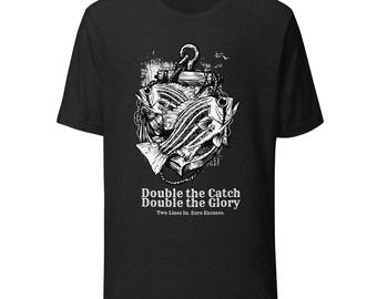 Double The Catch Fishing T-Shirt  |  Rugged Printed Fishing Shirt for Hard Core Saltwater and Striped Bass Anglers