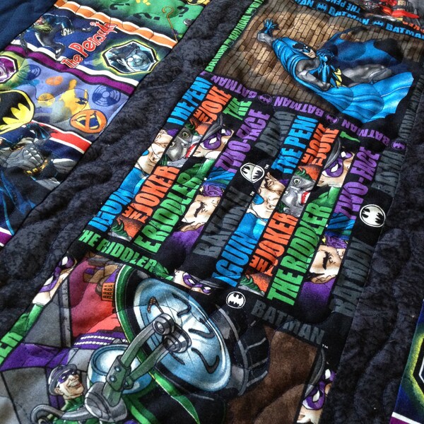 Handmade Batman Quilt  "Battle for Gotham City" DC Comics Twin Size