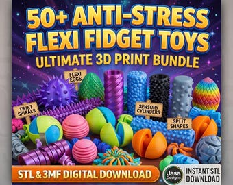 50+ Flexi Twisty Fidget Toys STL Bundle | Articulated 3D Print Files | Stress Sensory Toys | STL & 3MF | Commercial Use | Digital Download