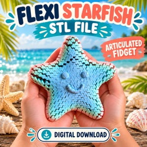 Flexi Star Fidget STL/3MF File 3D Printable Ocean Flexi Desk Fidget Articulated Sensory Stress Toy Instant Digital Download