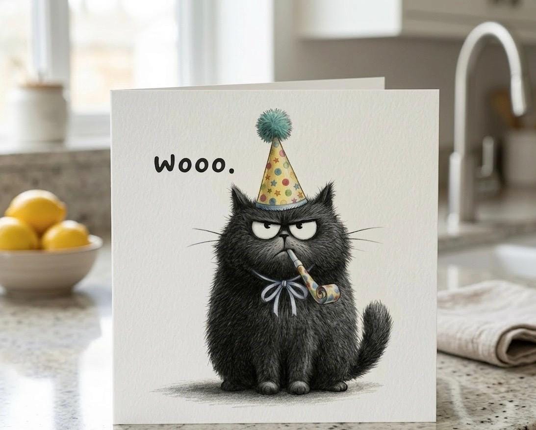 Funny Cat Birthday Card, Grumpy Cat Card, Cat Lover Birthday Card ...