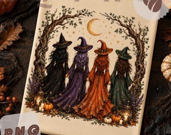 Witch Sisters PNG | Coven Halloween Sublimation Design | Witch Friends Graphic | Spooky Season PNG | Magical Autumn Art