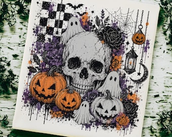 Halloween Skull Pumpkin PNG | Spooky Season Sublimation Design | Ghost Witch Bat Gothic Clipart | Fall Autumn Horror Halloween PNG