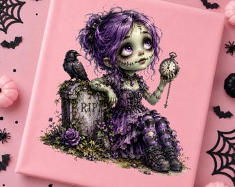 Goth Girl PNG, Cute Zombie Girl PNG, Gothic Halloween PNG, Spooky Doll Sublimation