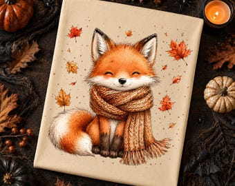 Cute Fox PNG, Fall Fox Clipart, Autumn Woodland Animal PNG, Cozy Fox Sublimation, Instant Download