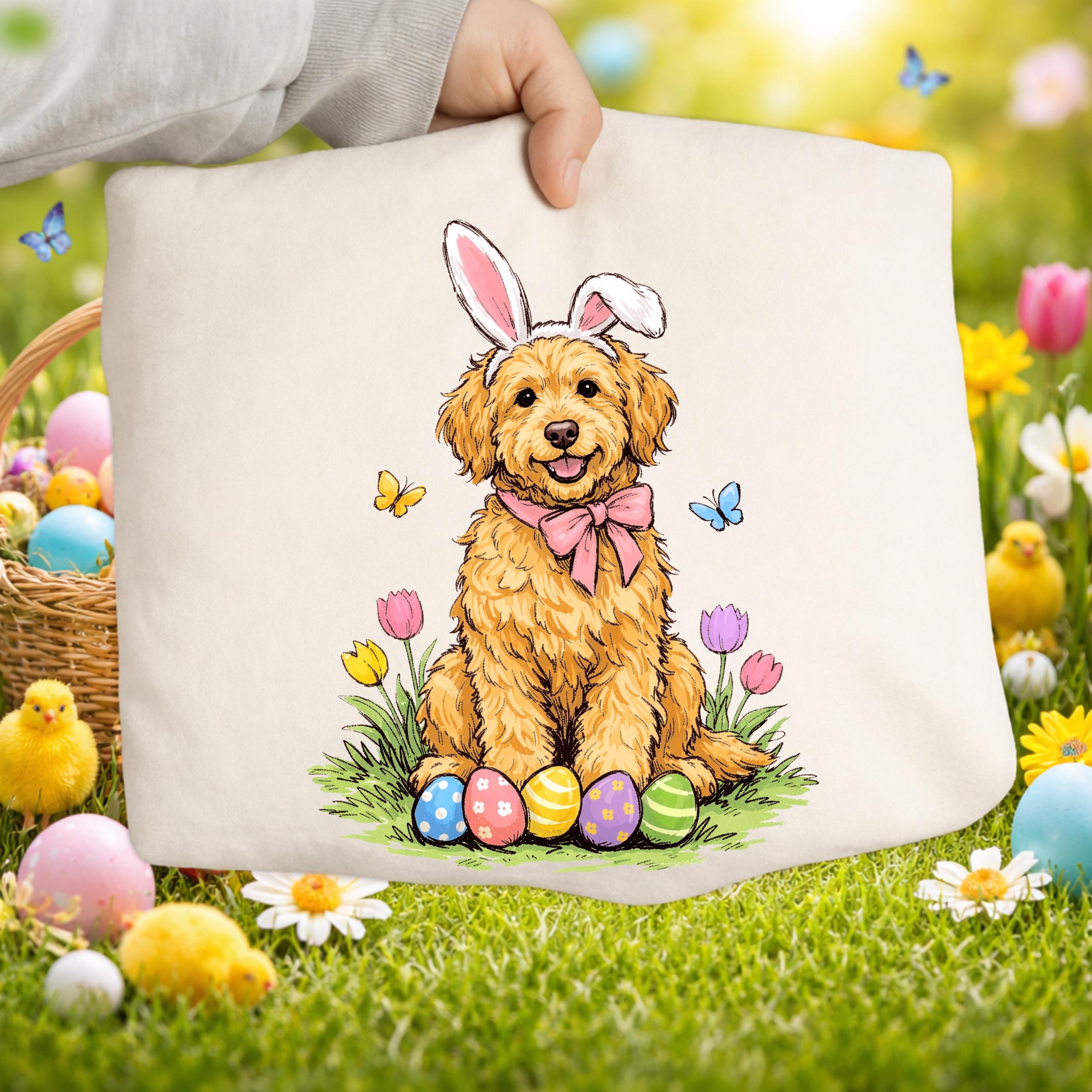 Goldendoodle Easter PNG, Cute Doodle Dog Bunny Ears Design, Spring ...