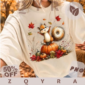 Autumn Squirrel PNG | Cute Fall Squirrel Sublimation | Pumpkin Woodland Design