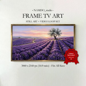 Samsung Frame TV Art Lavender Field with Olive Tree Sunset Oil Painting Decor
