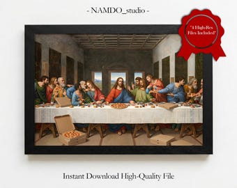 Funny Art Last Pizza Party Leonardo Da Vinci Parody Print Kitchen Decor (Digital Download)