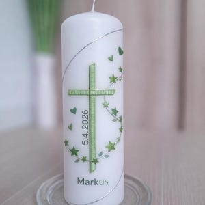 Taufkerze Jungen MARKUS mit Sternenranke, grün, Größe 250/78 mm oder 400/40 mm, Kommunionkerze, Geburtskerze