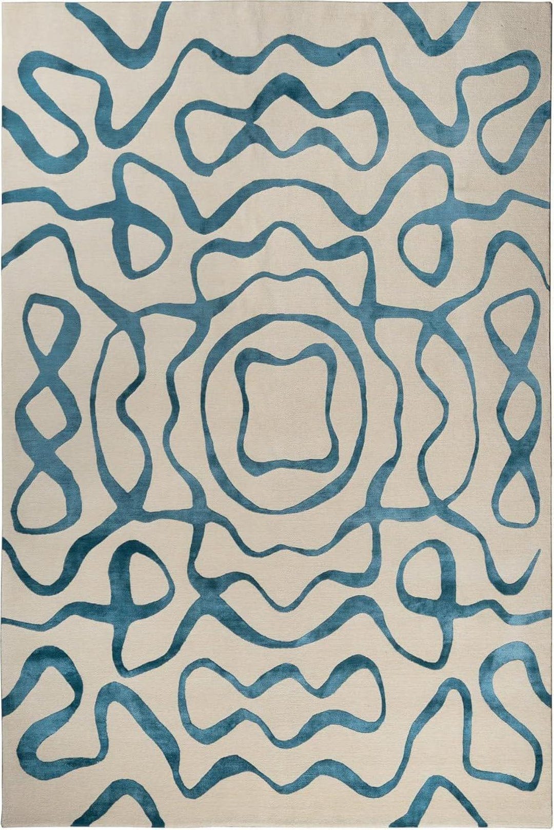 Hand Tufted Abstract Blue Flow Rug – Modern Neutral Living Room Carpet ...