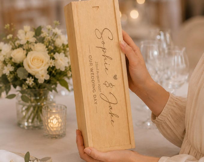 Featured listing image: Personalised Wooden Wine Box,  Engraved Rustic Keepsake Gift