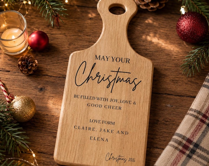 Featured listing image: Christmas  Chopping Board | Engraved Wooden Serving Board | Custom Family Xmas Gift