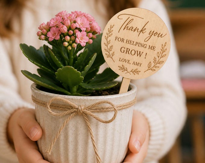 Featured listing image: Personalised Wooden Plant Stake, Engraved Teacher Appreciation Gift, Custom Plant Pick