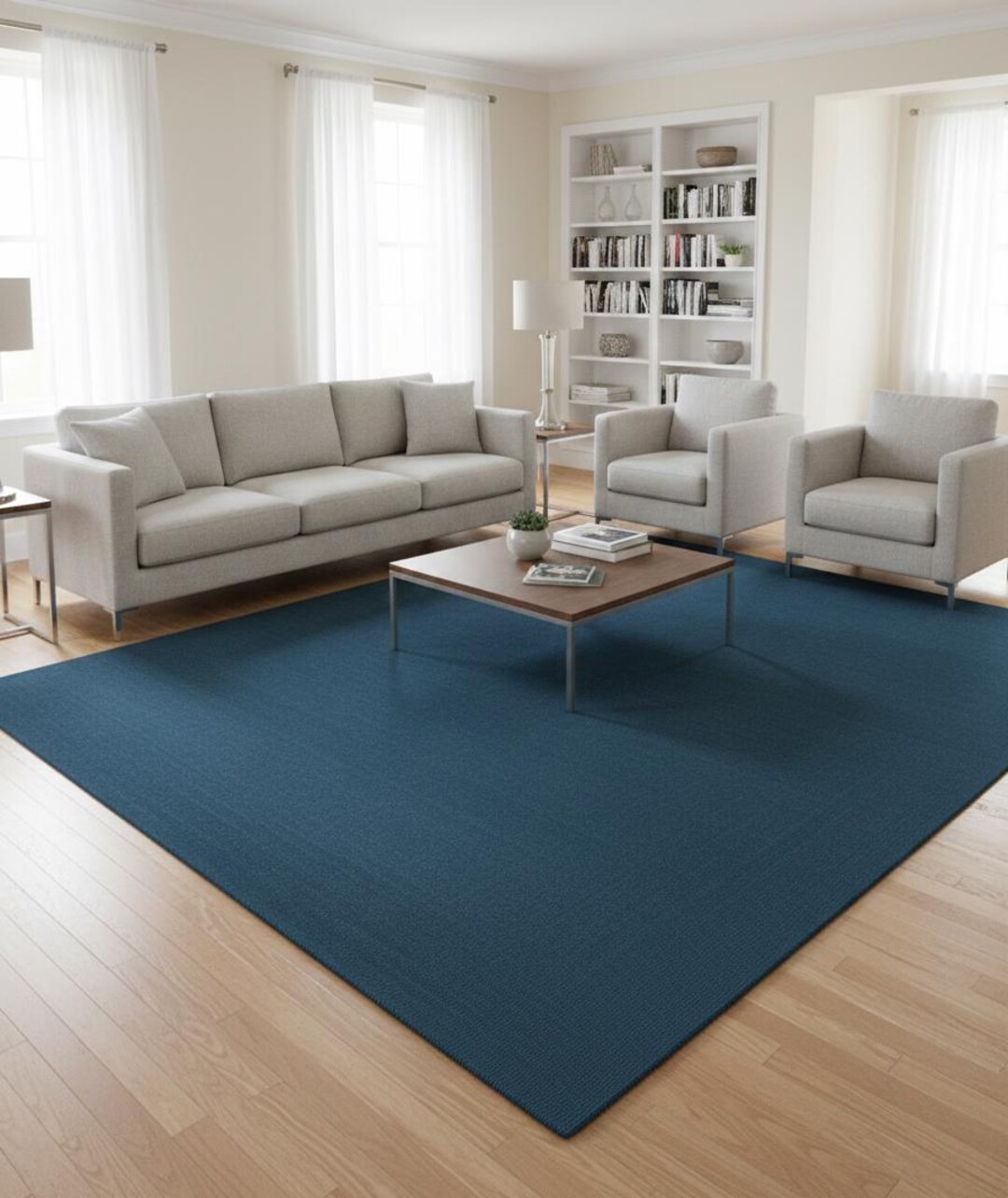 Hand Tufted Wool Area Rug | Solid Navy Blue, Modern Minimalist - Etsy
