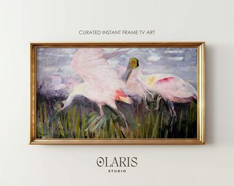 Abstract Bird Oil Painting for Samsung Frame TV – Modern Spoonbill Impasto Art (Digital Download)
