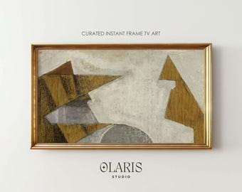 Neutral Geometric Abstract Art for Samsung Frame TV – Minimal Japandi Ochre Painting (Digital Download)