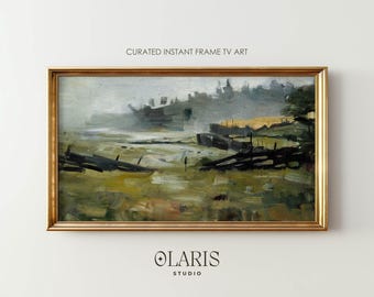 Sage Green Abstract Landscape – Samsung Frame TV Art, Vintage Oil Painting (Digital Download)