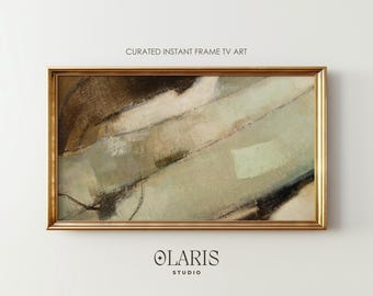 Sage Green Abstract Frame TV Art – Boho Japandi Oil Painting (Digital Download)