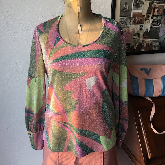 60s lurex tailored blouse with cristal buttons