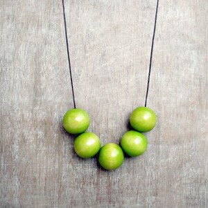 Apple Green wooden necklace with round beads and adjustable length image 5