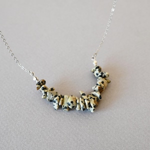 Dalmatian Jasper necklace, Natural raw stone necklace, Dalmatian chips necklace